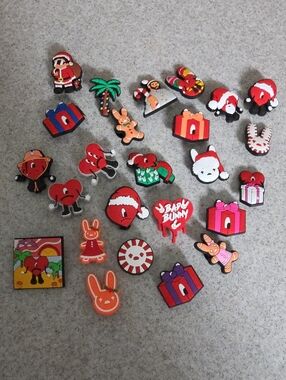 Assorted BAD BUNNY Crocs Charms - Red & Pink Holiday Gift Set